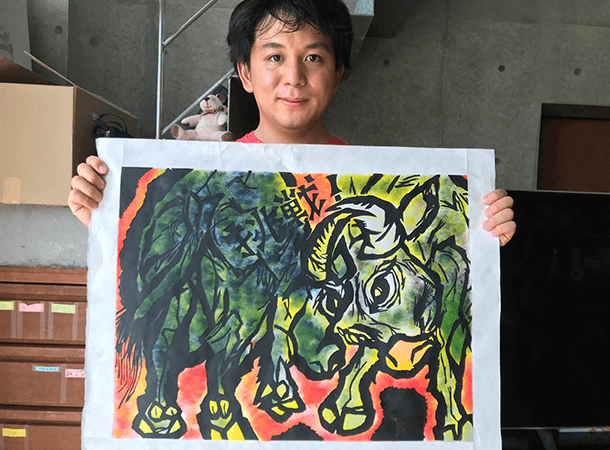 石村嘉成 オフィシャルサイト » 来年の干支の牛を版画にしました。